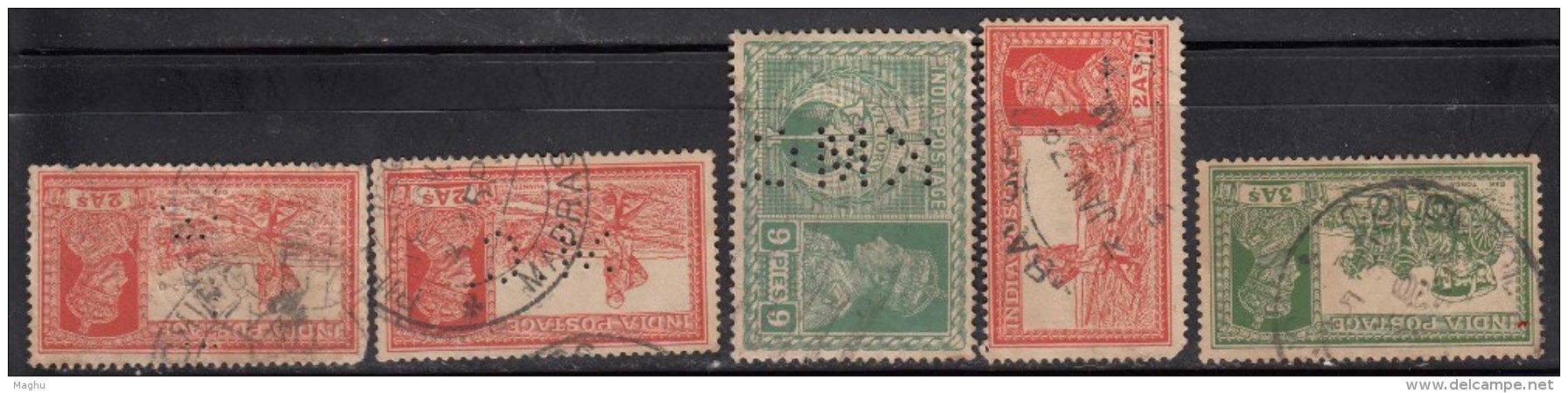 5 Diff., Perfins / Perfin Of KG VI Series, King George British India Used - Perfins