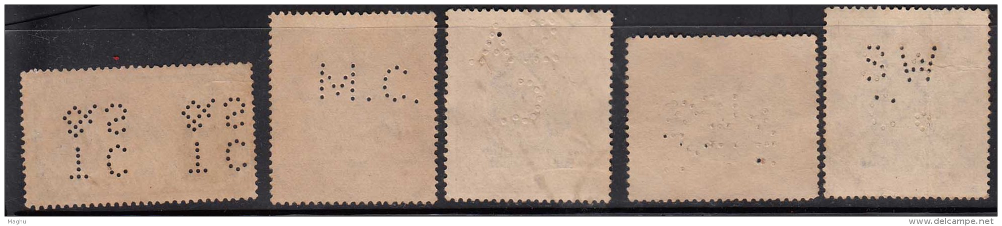 5 Diff., Perfins / Perfin Of KG VI Series, King George British India Used - Perfins