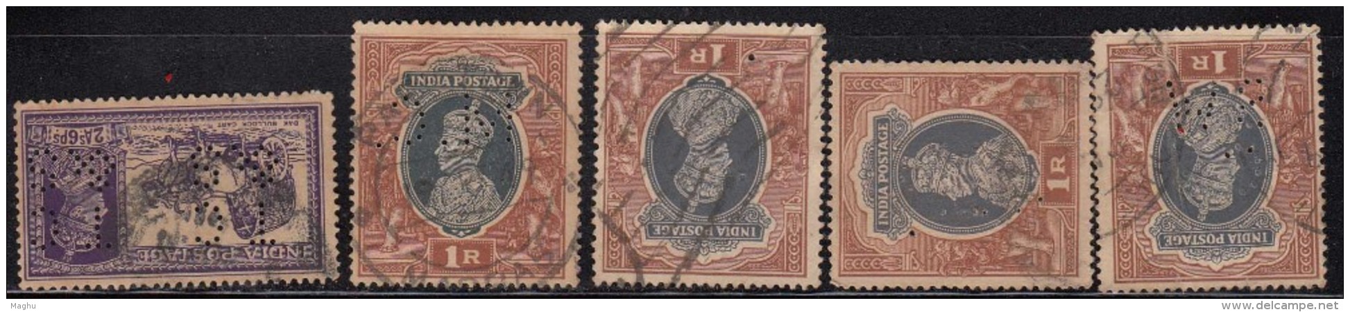 5 Diff., Perfins / Perfin Of KG VI Series, King George British India Used - Perfins