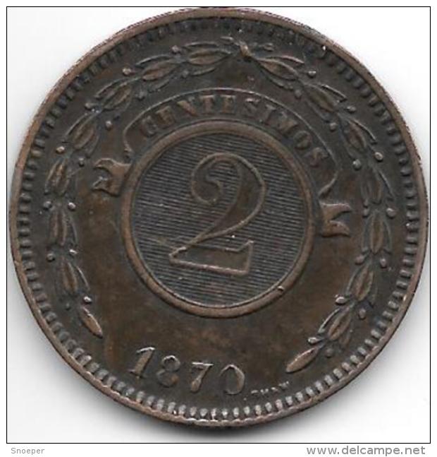 Paraguay 2 Centavos 1870 Km3  Vf+ - Paraguay