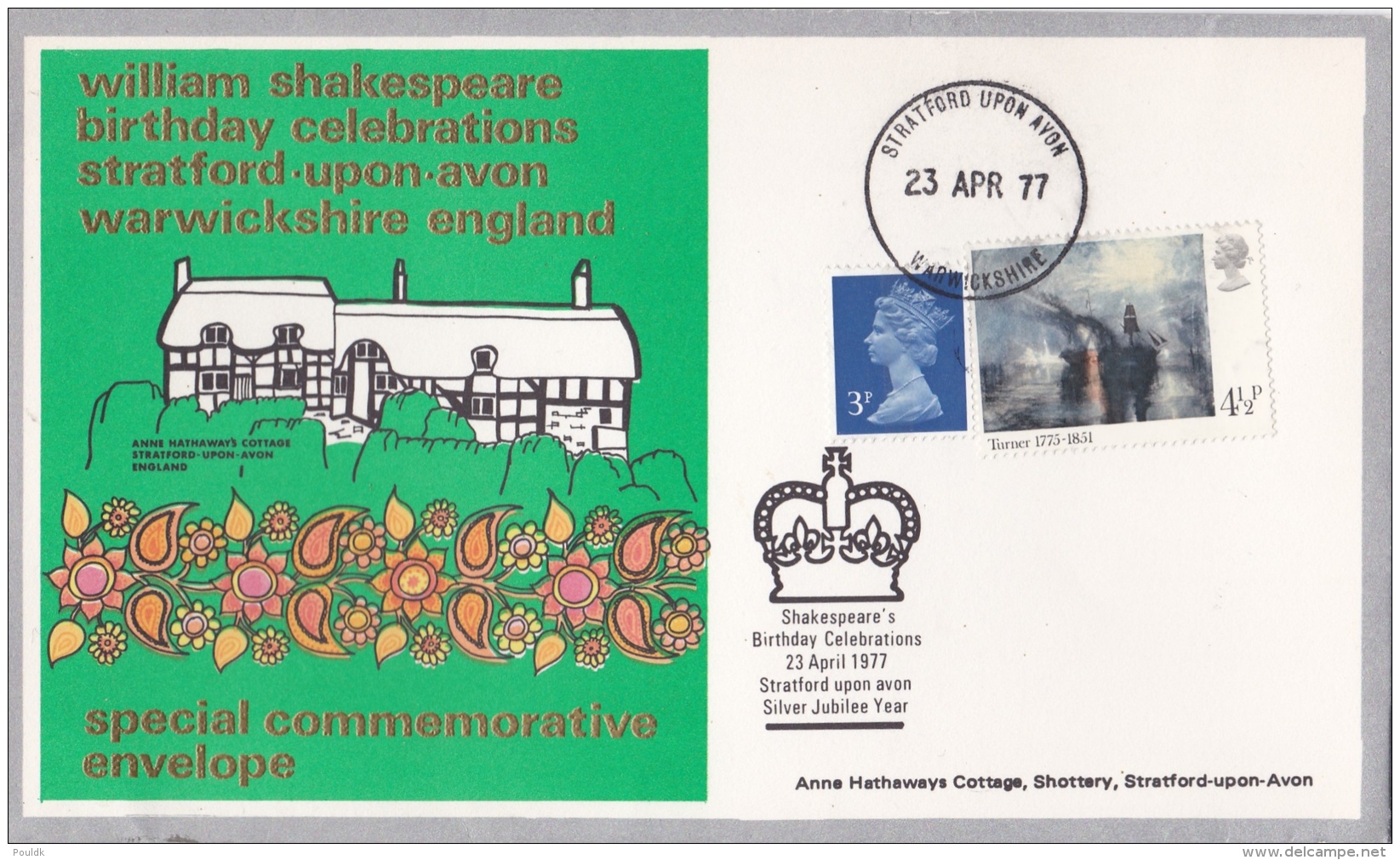 Great Britain Cover 1977 Shakespeare Birthday Celebration Posted Stratford Upon Avon (L78-20) - Lettres & Documents