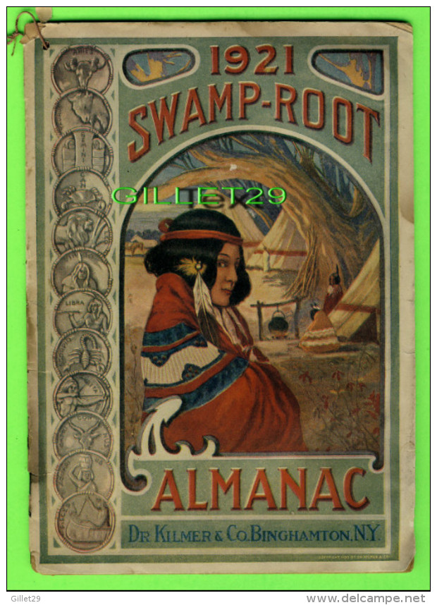 BOOKS, SWAMP-ROOT ALMANAC 1921 - DR. KILMER & CO, BINGHAMTON, NY - 34 PAGES - WEATHER FORECASTS - - Temps/ Météo