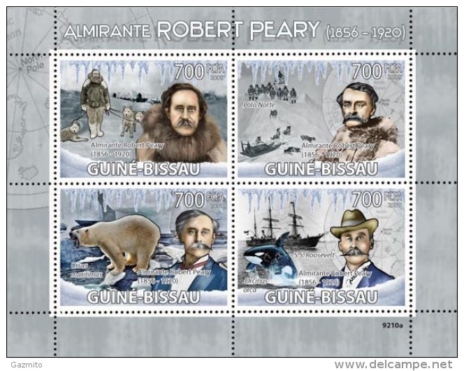 Guinea Bissau 2009, Admiral R. Peary, Dogs, Polar Bear, Orca, 4val In BF - Polarforscher & Promis