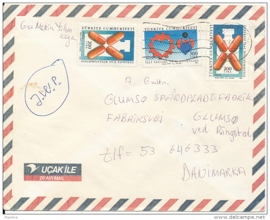 Turkey Air Mail Cover Sent To Denmark 6-7-1989 - Airmail