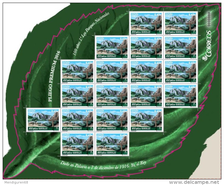 ESPAGNE SPANIEN SPAIN ESPAÑA  2016 NATIONAL PARCKS PREMIUN PANE Nº34 MNH ED 5049 MI 5061 YT 4766 SC 4115 - Full Sheets