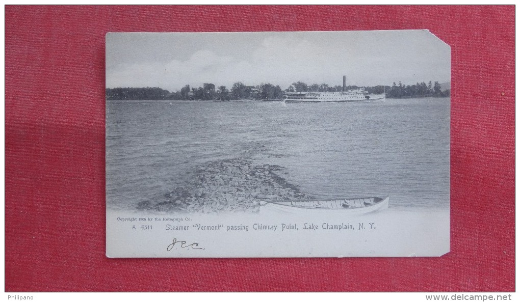 Steamer Vermont Passing Chimney Point Lake Champlain NY =ref 2198 - Steamers