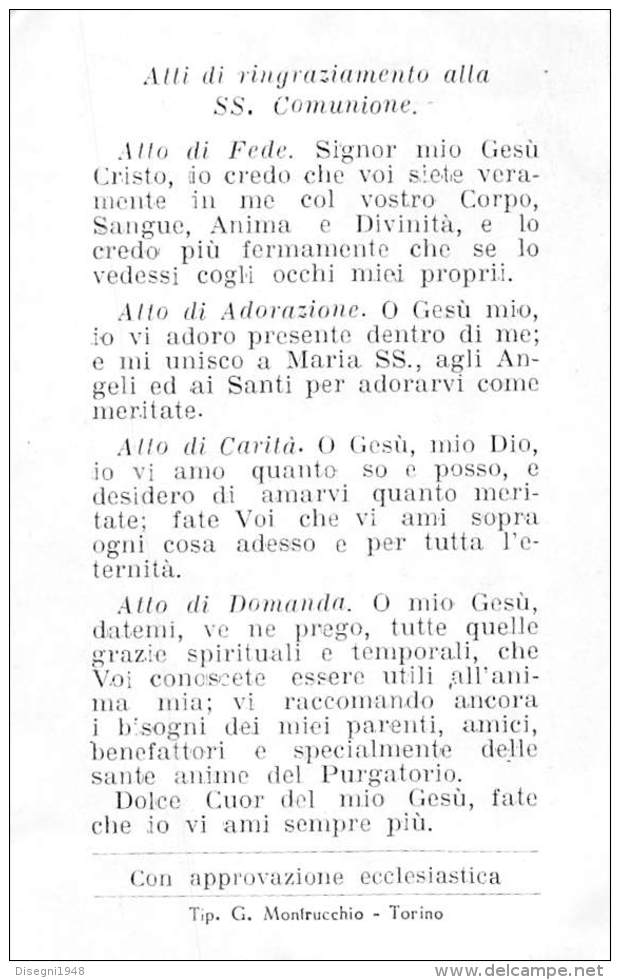 05373 "GIAVENO (TO) - PARROCCHIA DI S. MARIA MADDALENA - RICORDO COMUNIONE PASQUALE DEL 1927" IMMAG. RELIG. ORIGIN. - Santini