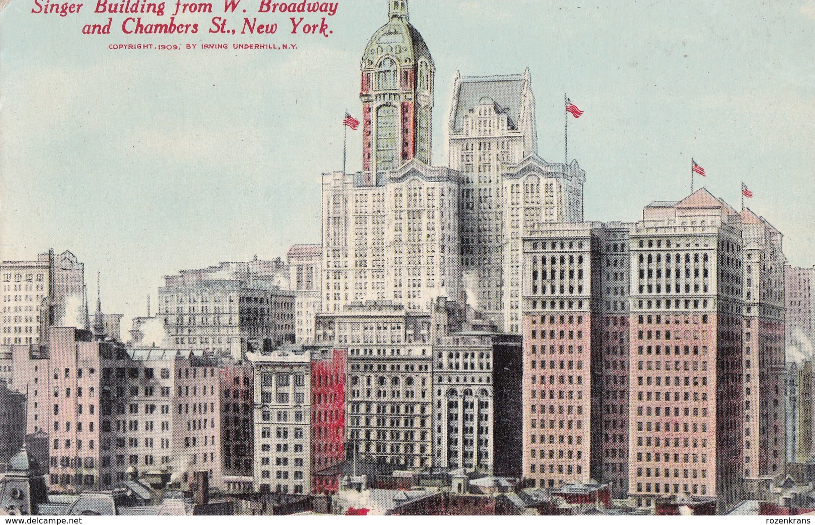 Postcard New York Singer Building From West Broadway Chambers Street United States CPA - Autres & Non Classés