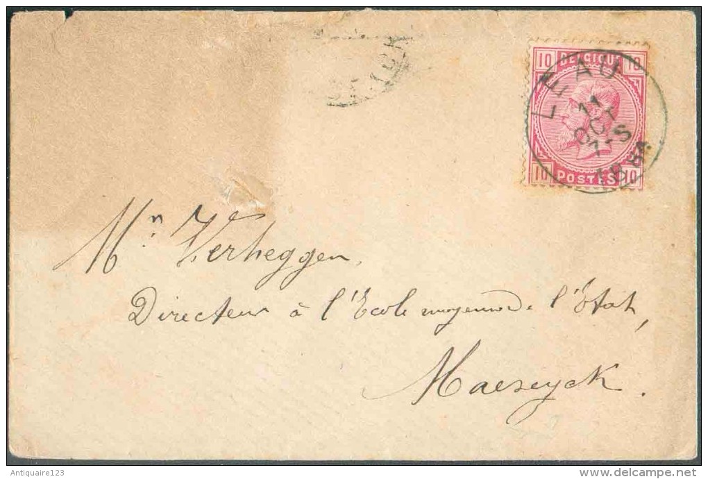 N°38 - 10 Centimes Rose, Obl. Sc LEAU Sur Enveloppe Du 11 Octobre 1884 Vers Maeseyck. Rare Sur Cette émission. - 11095 - 1883 Leopold II