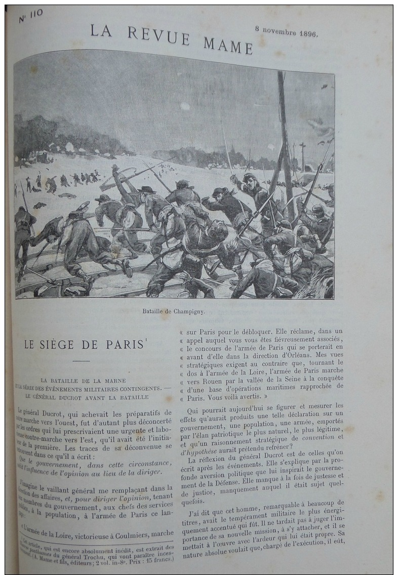 REVUE MAME1896N°110:LE SIEGE DE PARIS/BATAILLES DE LA MARNE/LES AUTOMOBILES/CARDINAL LANGENIEUX - Magazines - Before 1900