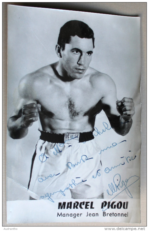 Carte Photo BOXE Boxeur Marcel PIGOU Dédicace Autographe Manager Jean Bretonnel - Boxe