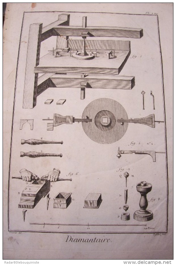 Diamantaire.deux Planches In-folio.41,5 X 26,5 Cm.Diderot-D´Alembert.Encyclopédie .1751-1772.grandes Marges. - Machines