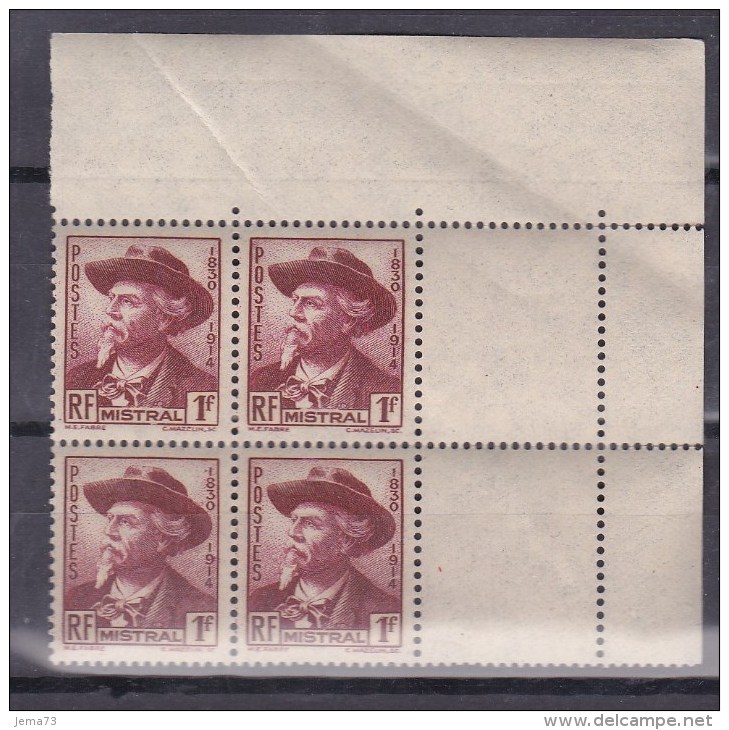 N° 495  Frédéric Mistral Poète: Bloc De 4  Timbres Neuf Sans Charnière Impéccable Bord De Feuille Bas - Neufs