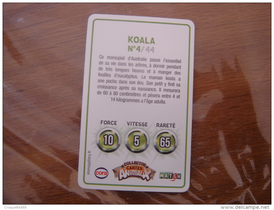 2014 Carte Animée CORA Collector Animaux Animals  KOALA 4/44 - Autres & Non Classés