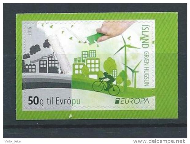 Iceland MNH Vélo Cycling Fiets Fahrrad BICYCLE Europa Cept 2016 Windmill Self Adhesive Stamp Fom Booklet Cyclism Green - Carnets