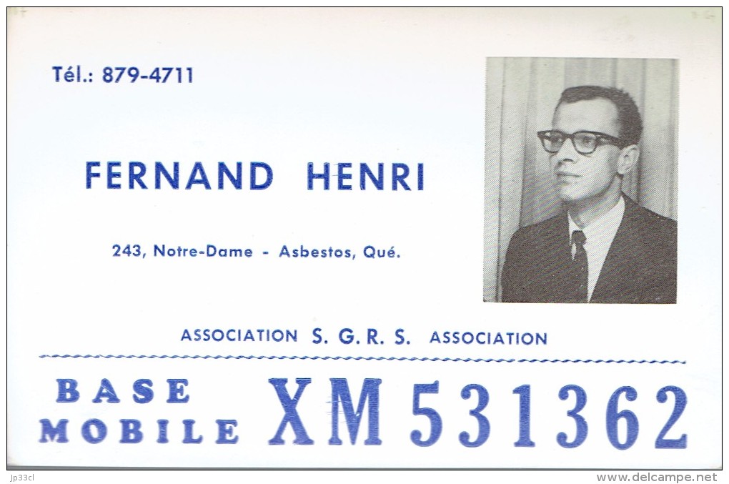 QSL Avec Photo De Fernand Henri, Notre-Dame, Asbestos, Québec, Canada XM531362 (1967) - CB-Funk