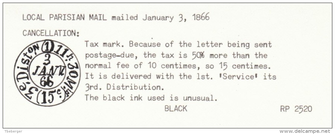 France 1866 Paris, Cad Taxation Locale De 15 C. (o137) - 1849-1876: Periodo Classico