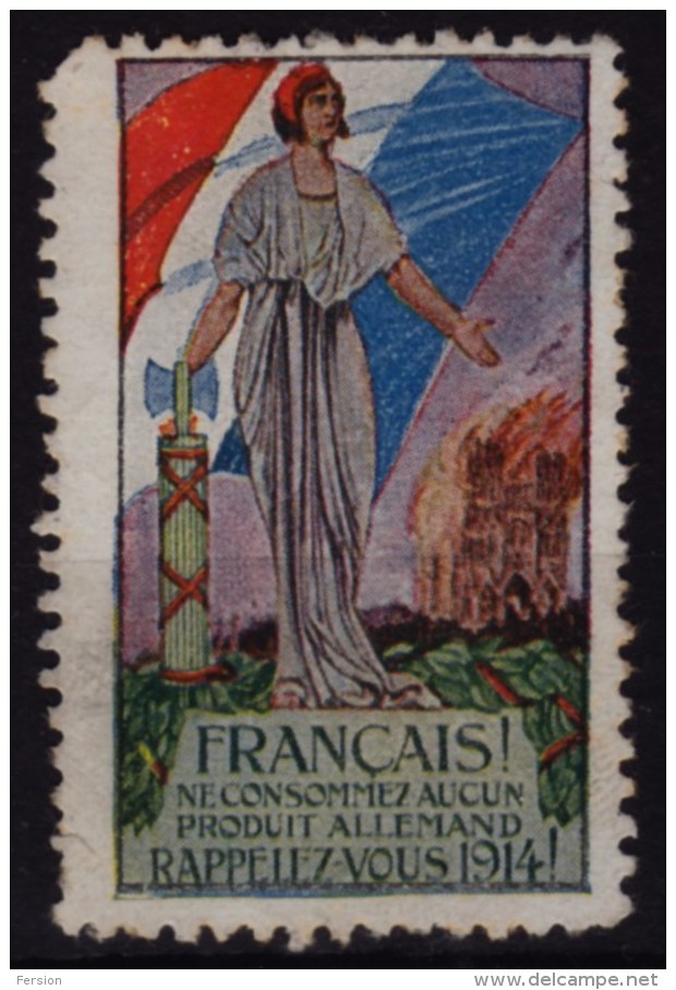 Trade EMBARGO Against Germany - Cathedral Reims - 1914 FRANCE - LABEL CINDERELLA VIGNETTE - Used - Vignettes Militaires