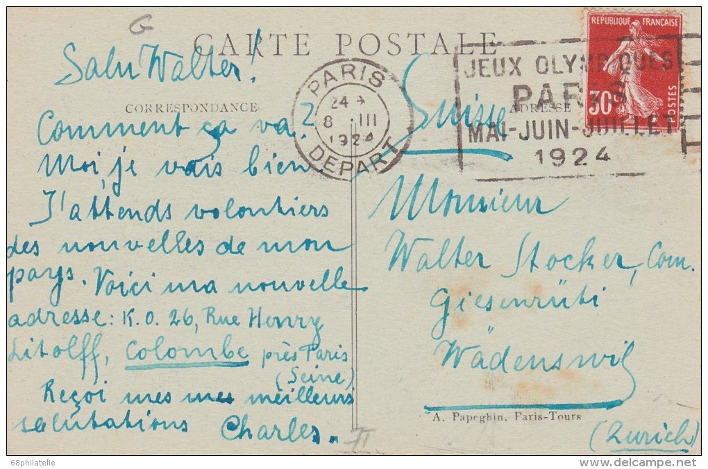 FRANCE CARTE POSTALE    JO PARIS - Ete 1924: Paris