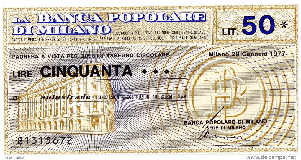 Italia - Miniassegno Banca Popolare Di Milano  - Milano 1977 - Non Classificati