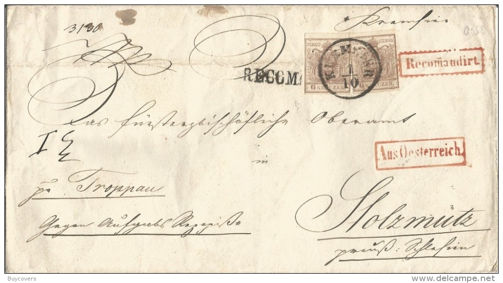 AUSTRIA06 - Lettera Racc. Del 1/10/1852 Da Kiemsier A Stolzmutz Con 3 Valori Da 6 Kreuzer   Leggi .... - Briefe U. Dokumente