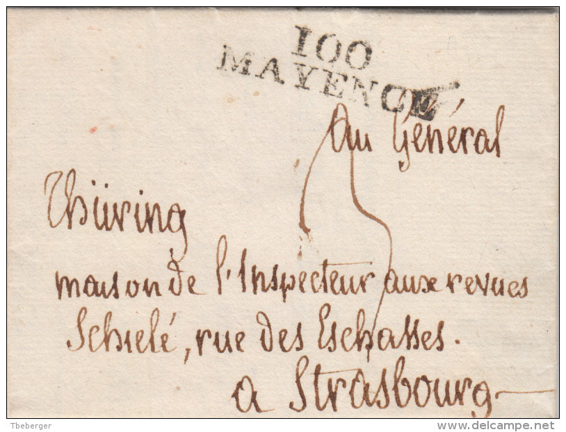 France Deutschland Dept. Conquis Mont Tonnerre 1801 Lettre "100 Mayence" Mainz Pour Strasbourg (o165) - 1792-1815 : Departamentos Conquistados