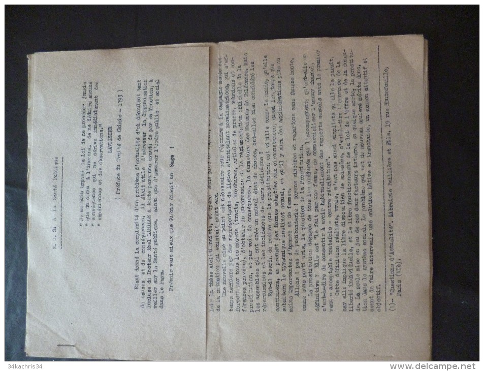 Document Typographié  Prostitution SOS à La Santé Publique Dr Larille 1 Février 1946 - Manuscripten