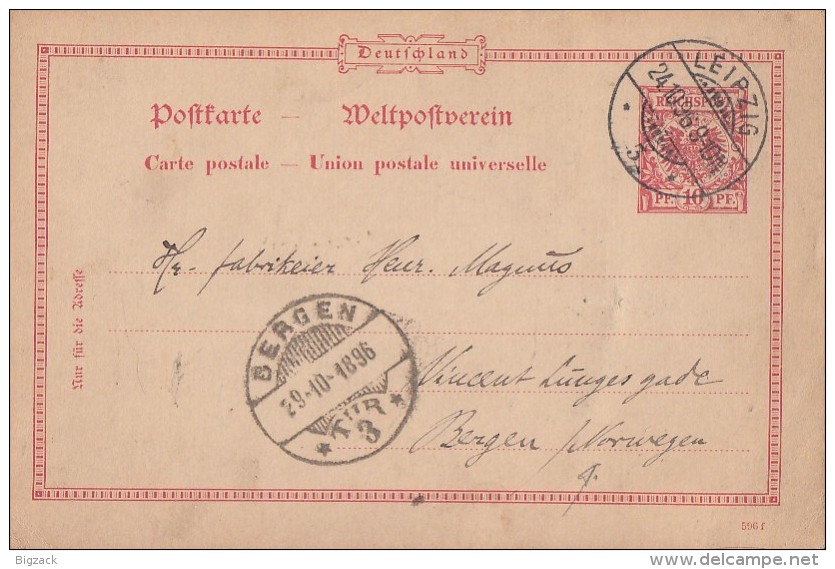 DR Ganzsache Leipzig 24.10.96 Gelaufen Nach Bergen (Norwegen) - Briefe U. Dokumente