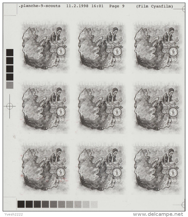 Mali 1997 Y&T 1123. Films positifs et négatifs pour impression offset. Scout examinant un cristal de roche (quartz)