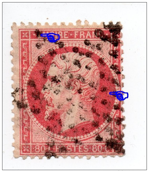 YT 24 Rose Napoléon - Variété Parasites (Beau !!!) + Anneau Lune - Etoile Muette - 1862 Napoléon III