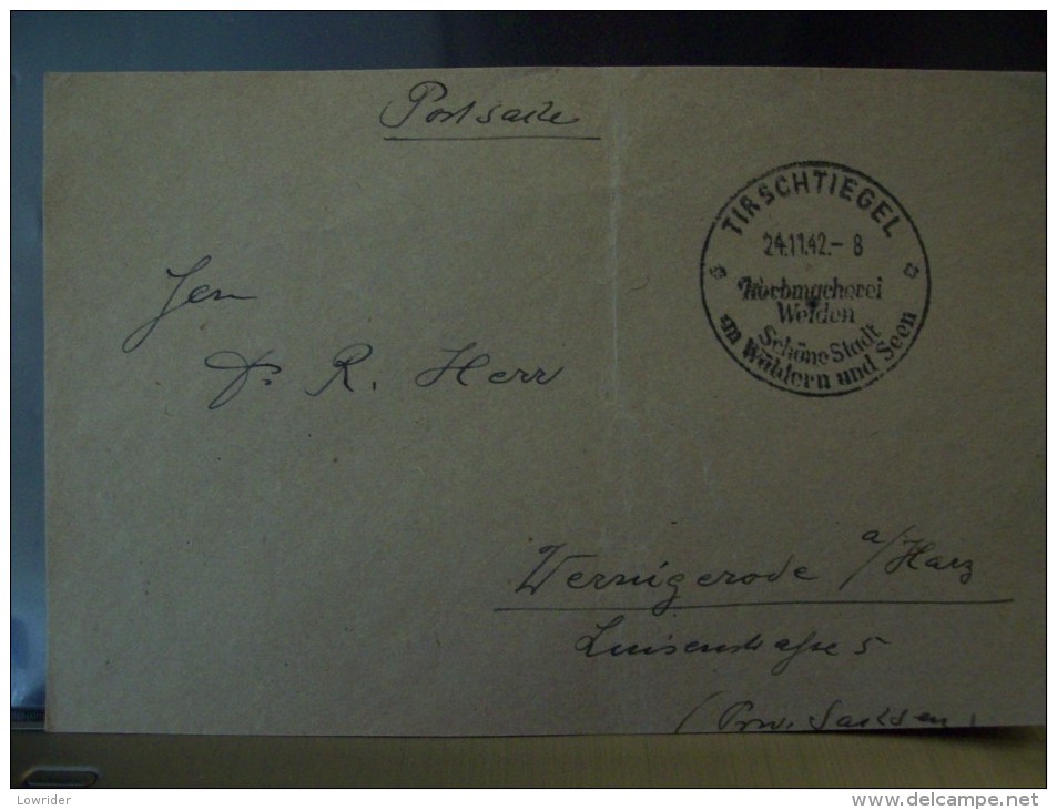 Drittes Reich Stück Postsache Mit SST Aus Tirschtiegel "Korbmacherei Weiden, Schöne Stadt Am Wäldern Und Seen"24.11.42 - Covers & Documents