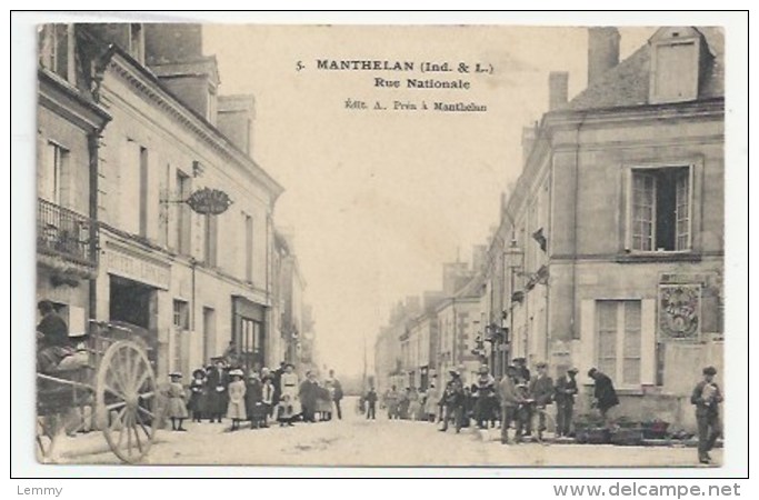 37 - MANTHELAN - HOTEL DU LION D´OR, RUE NATIONALE - CHARRETTE - PUBLICITÉ MURALE SINGER - 1911 - Autres & Non Classés