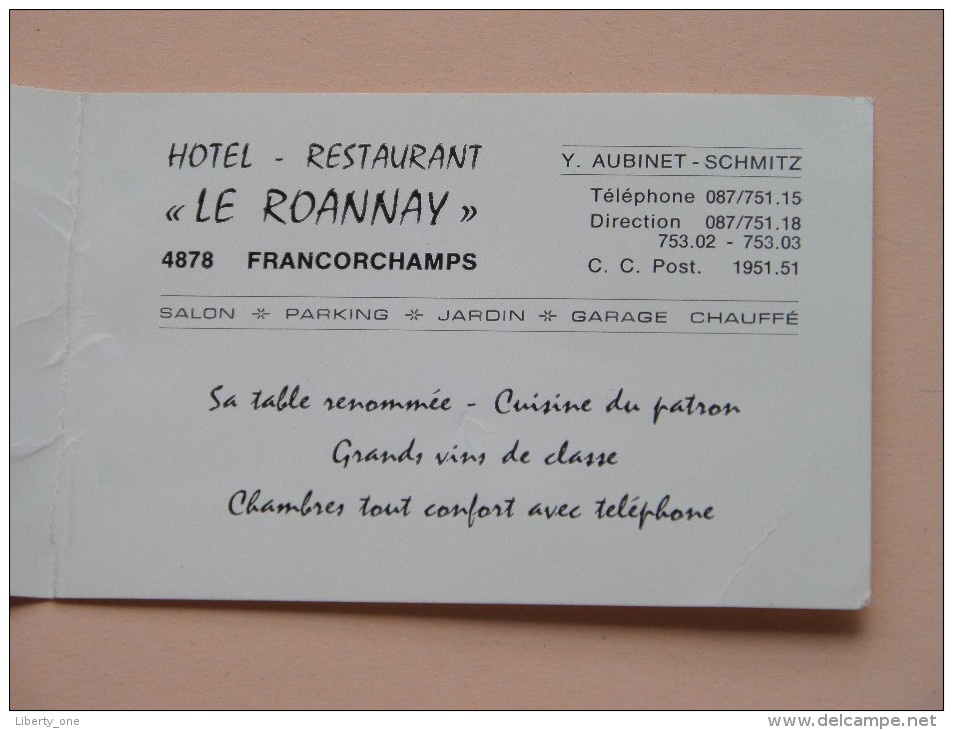 Hotel - Restaurant " LE ROANNAY " Francorchamps  ( Plooibaar Reclamekaart Carte De Visite / Zie Foto Voor Details ) !! - Cartes De Visite