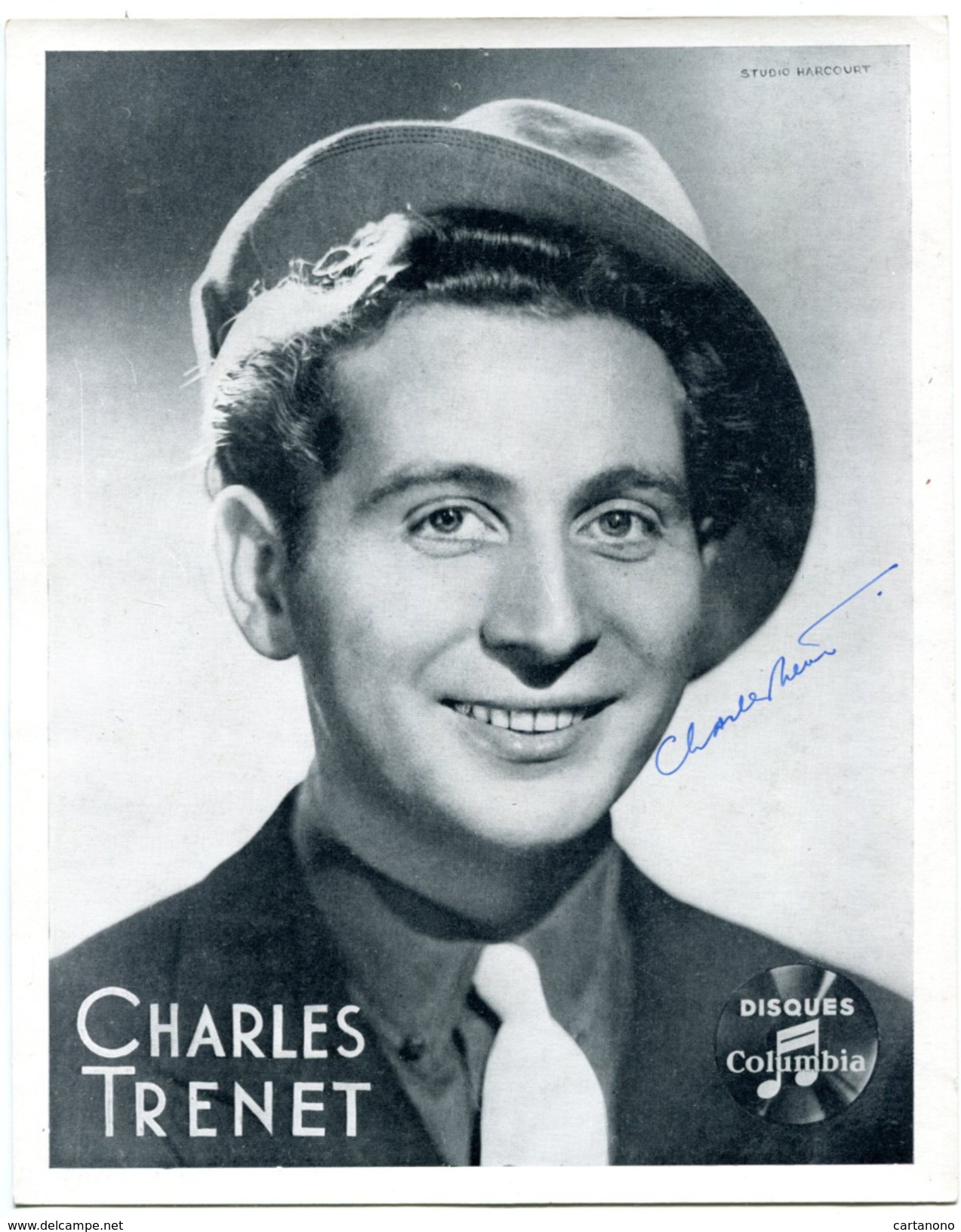 CHARLES TRENET - Signature Sur Photo DISQUES COLUMBIA - 20 X 25 Cm - Autres & Non Classés