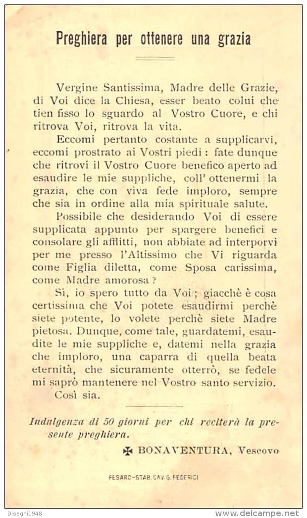 05381 "PESARO - PRODIGIOSA IMMAG. DELLA B. V. DELLE GRAZIE PROT. DELLA CITTA' E DIOCESI DI PESARO" IMMAG. RELIG. ORIGIN. - Santini