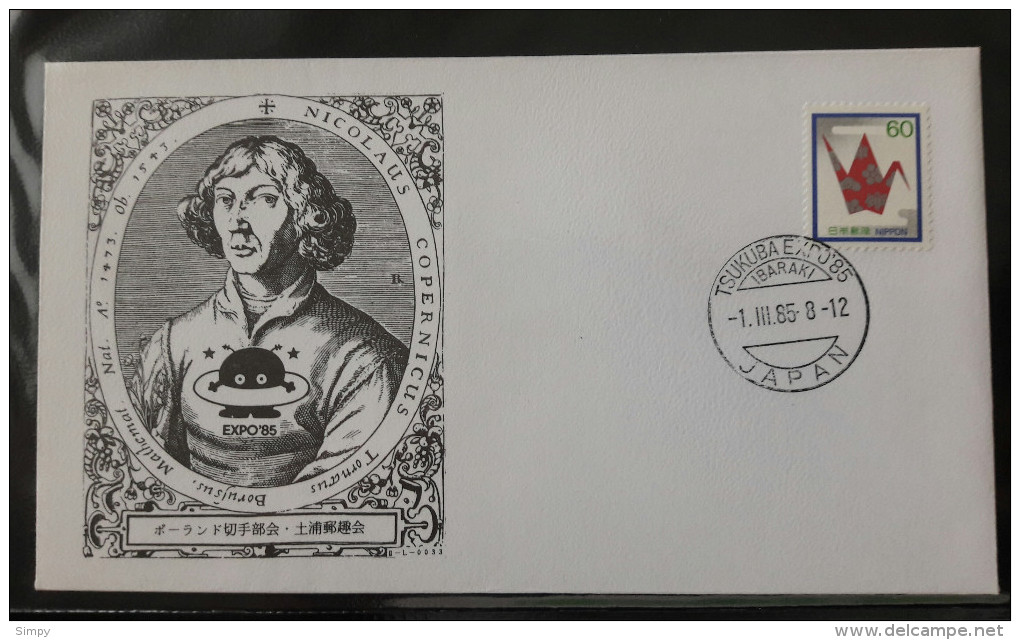 Nikolja Kopernik JAPAN 1985 Commemorative Cover Postmark EXPO 85 Nicolaus Copernicus - Omslagen
