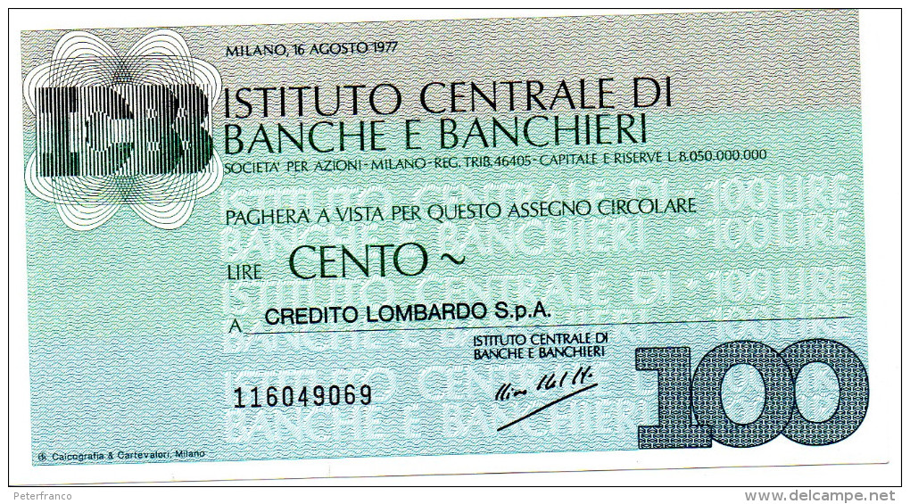 Italia - Miniassegno Istituto Centrale Banche E Banchieri - Milano 1977 - Non Classificati