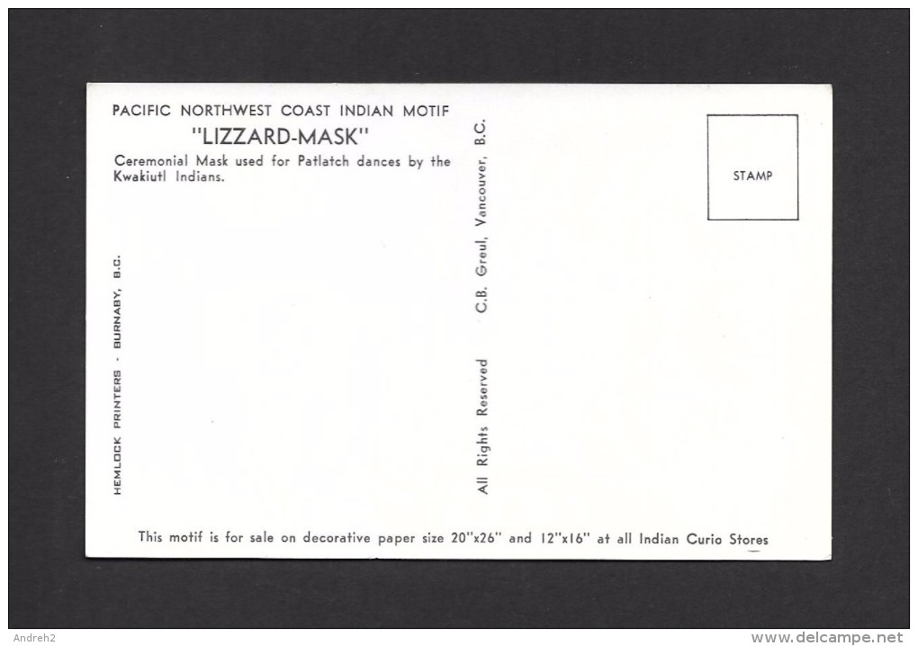 INDIENS DE L´AMÉRIQUE DU NORD - PACIFIC NORTHWEST COAST INDIAN MOTIF - LIZZARD-MASK - SEE MY DESCRIPTION - Indiens D'Amérique Du Nord