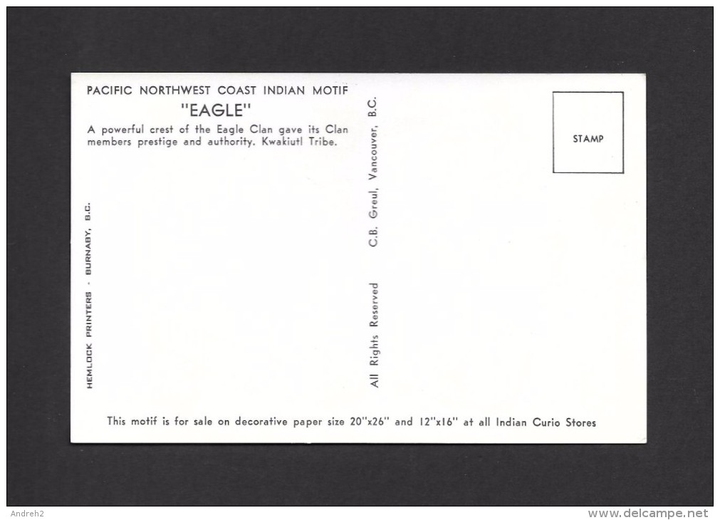 INDIENS DE L´AMÉRIQUE DU NORD - PACIFIC NORTHWEST COAST INDIAN MOTIF - EAGLE - SEE MY DESCRIPTION - Indiens D'Amérique Du Nord