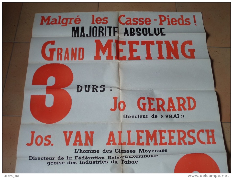 POLITIQUE Malgré Les Casse-Pieds Grand MEETING Liste 3 - 19 Juni 1949 ( Gerard Nothomb Van Allemeersch ( Zie Foto´s ) ! - Manifesti