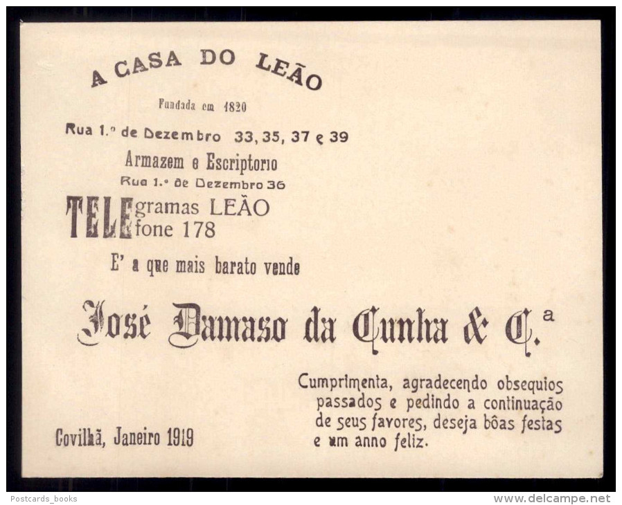 Cartão Com Publicidade Loja CASA DO LEAO Na Covilhã. Old Advertising 1919 Portugal - Portugal