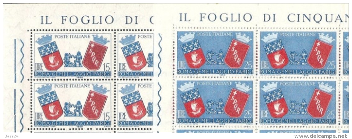 1959 Italia Italy Repubblica GEMELLAGGIO ROMA PARIGI  TWINNING 47 + 3 Serie Di 2v. MNH** - Feuilles Complètes