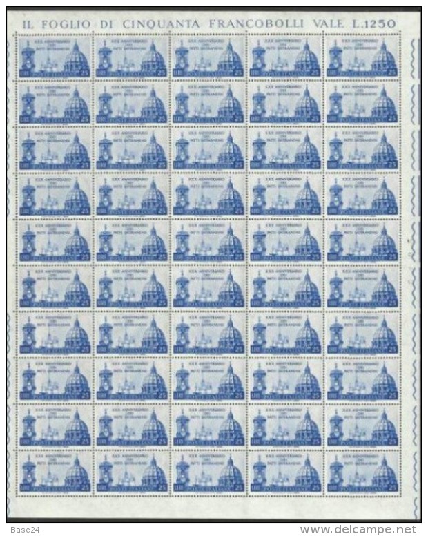 1959 Italia Italy Repubblica PATTI LATERANENSI 50 Serie In Foglio MNH** Sheet - Hojas Completas