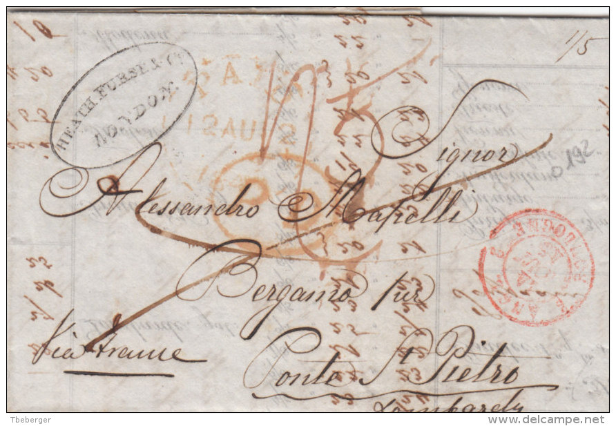 France 1843 Letter London UK Via France French Entry Mark To Ponte St. Peitro Lombardy Austria (o192) - ...-1840 Préphilatélie