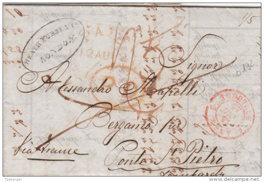 France 1843 Letter London UK Via France French Entry Mark To Ponte St. Peitro Lombardy Austria (o192) - ...-1840 Prephilately