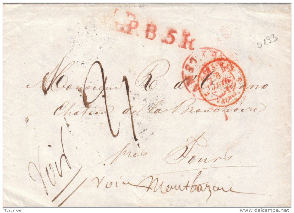 Holland Pays-Bas 1851 Lettre Amsterdam Pours Tours France, Cachet D'entrée (o193) - ...-1852 Voorlopers