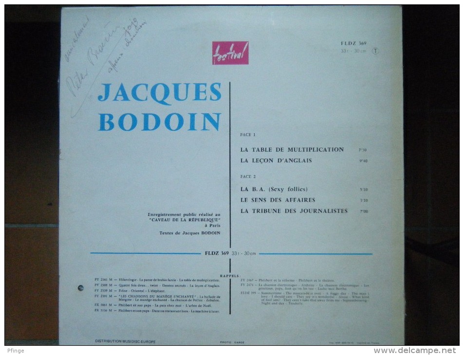 Jacques Bodoin - Enregistré Au Caveau De La République à Paris - Cómica