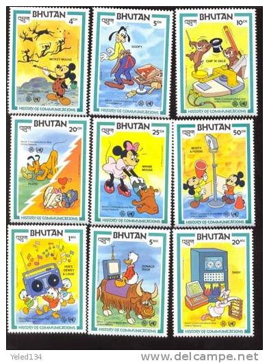 BHUTAN  397-5 MINT NEVER HINGED SET OF STAMPS OF DISNEY ; COMMUNICATION   #  S-064  ( - Disney