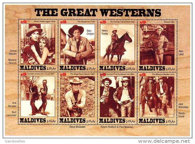 MALDIVES SHEET GREAT WESTERNS COWBOYS CINEMA ACTORS - Acteurs