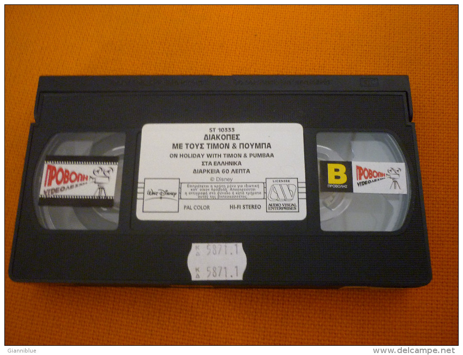 On Holiday With Timon & Pumbaa - Old Greek Vhs Cassette Video Tape From Greece - Dessins Animés